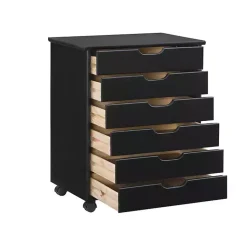 Kirklands Home Wood Wide 6-Drawer Cary Storage Cart Black