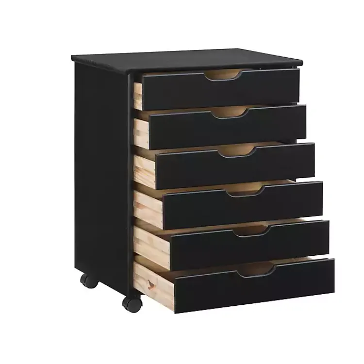 Kirklands Home Wood Wide 6-Drawer Cary Storage Cart Black