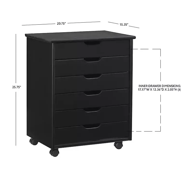 Kirklands Home Wood Wide 6-Drawer Cary Storage Cart Black