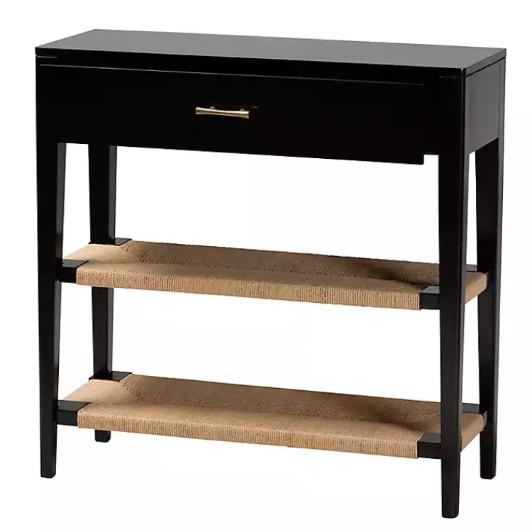 Kirklands Home Wood Woven Shelves Console Table Black Hot
