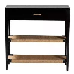 Kirklands Home Wood Woven Shelves Console Table Black Hot