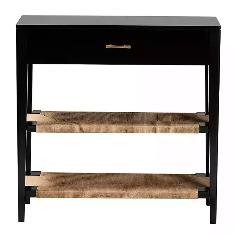 Kirklands Home Wood Woven Shelves Console Table Black Hot