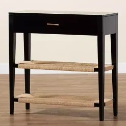 Kirklands Home Wood Woven Shelves Console Table Black Hot