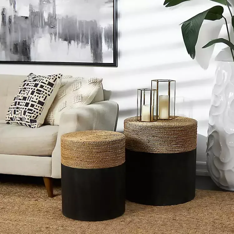 Kirklands Home Black Wood Wrapped Rope Accent Tables, Set of 2 Brown Discount