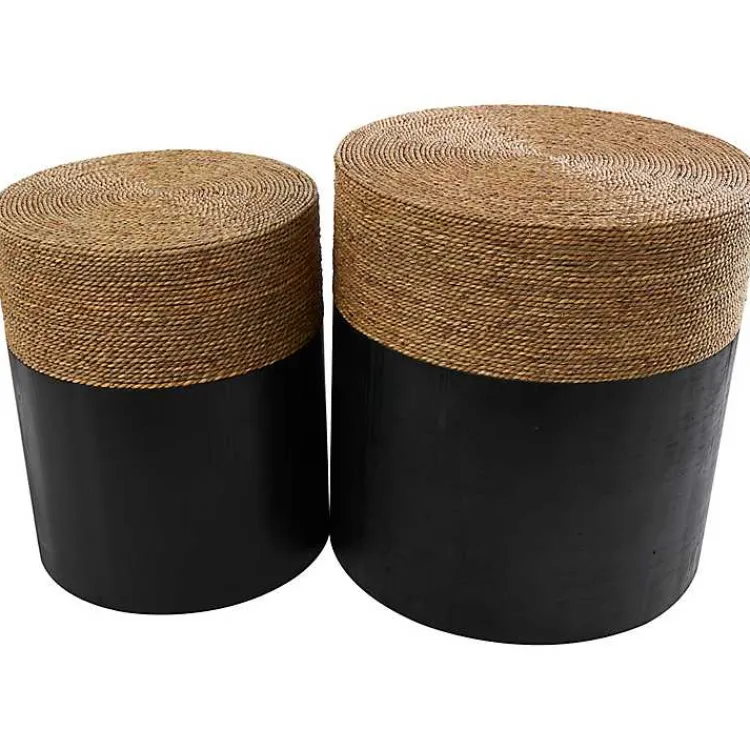 Kirklands Home Black Wood Wrapped Rope Accent Tables, Set of 2 Brown Discount