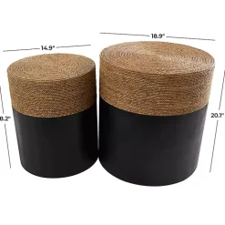 Kirklands Home Black Wood Wrapped Rope Accent Tables, Set of 2 Brown Discount