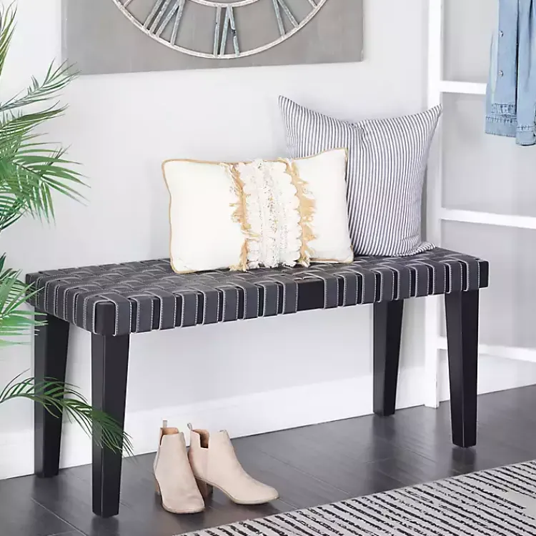 Kirklands Home Woven Faux Leather Bench Black Hot