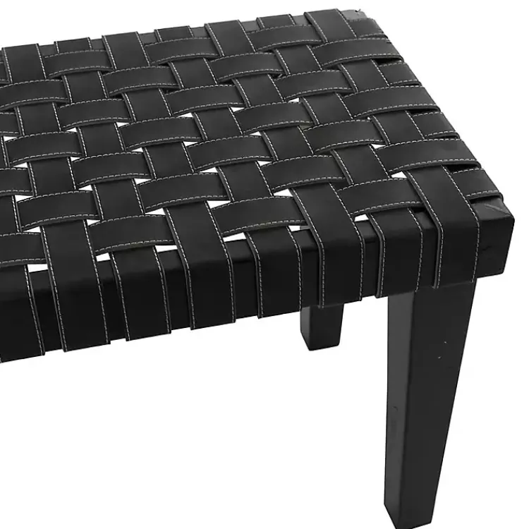 Kirklands Home Woven Faux Leather Bench Black Hot