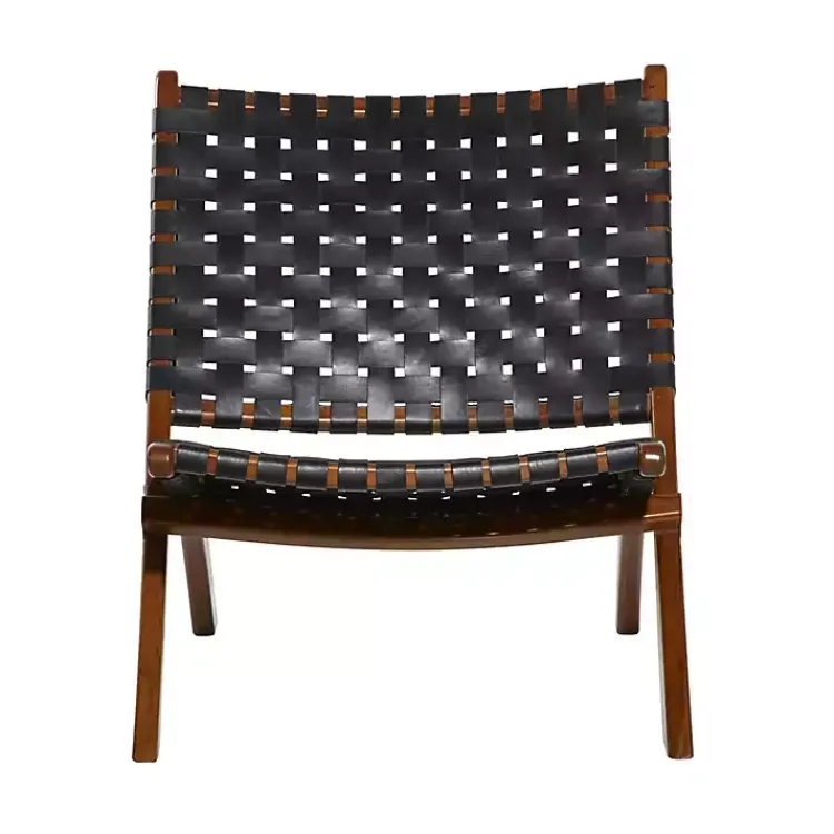 Kirklands Home Woven Leather Folding Accent Chair Black Hot