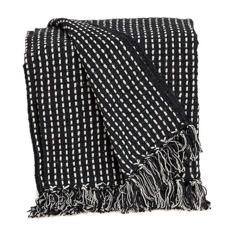 Blankets & Throws>Kirklands Home Black Woven Pattern Wool Tassel Throw