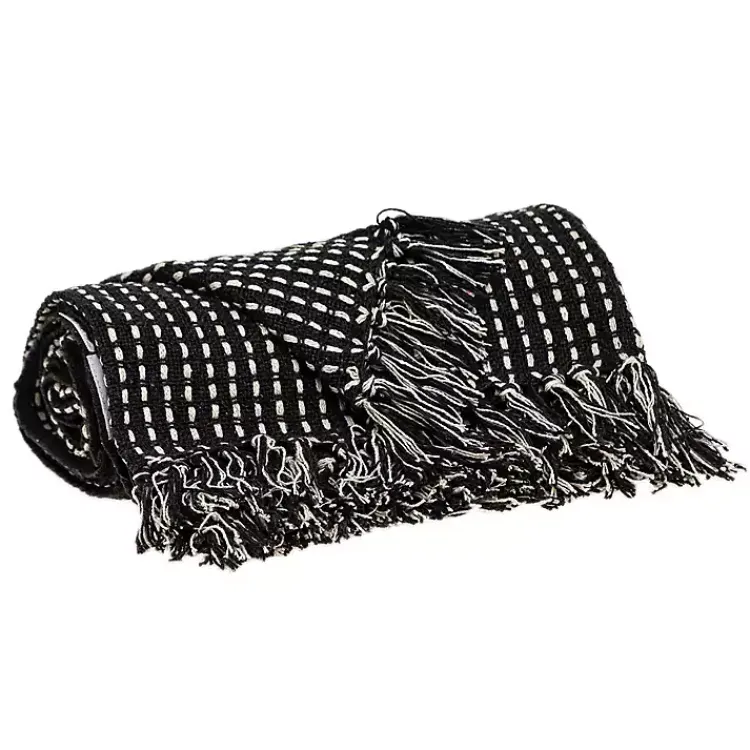 Blankets & Throws>Kirklands Home Black Woven Pattern Wool Tassel Throw
