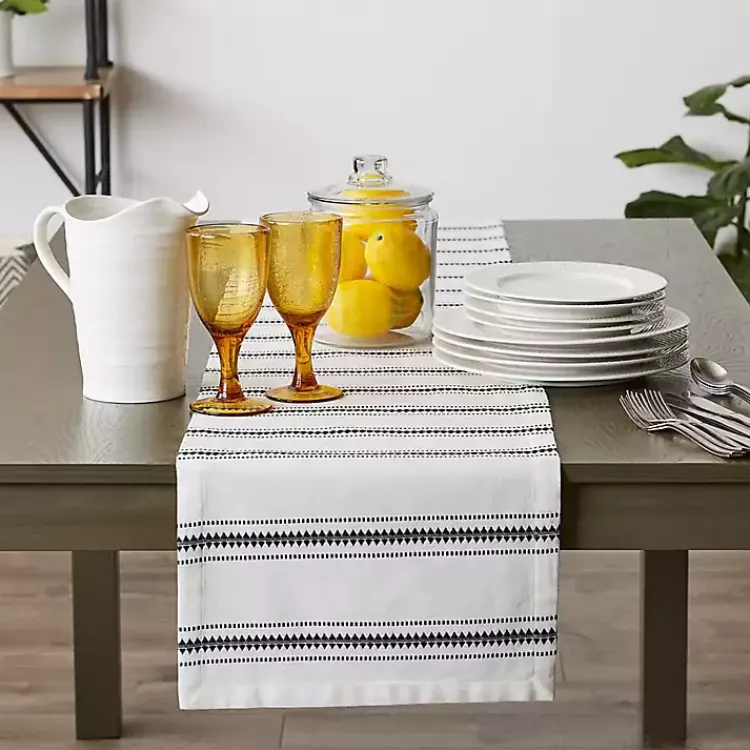 Kirklands Home Zig Zag Dobby Stripe Table Runner, 72 in. Black Clearance