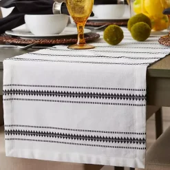 Kirklands Home Zig Zag Dobby Stripe Table Runner, 72 in. Black Clearance