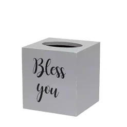 Kirklands Home Bless You Wood Tissue Box Cover Gray
