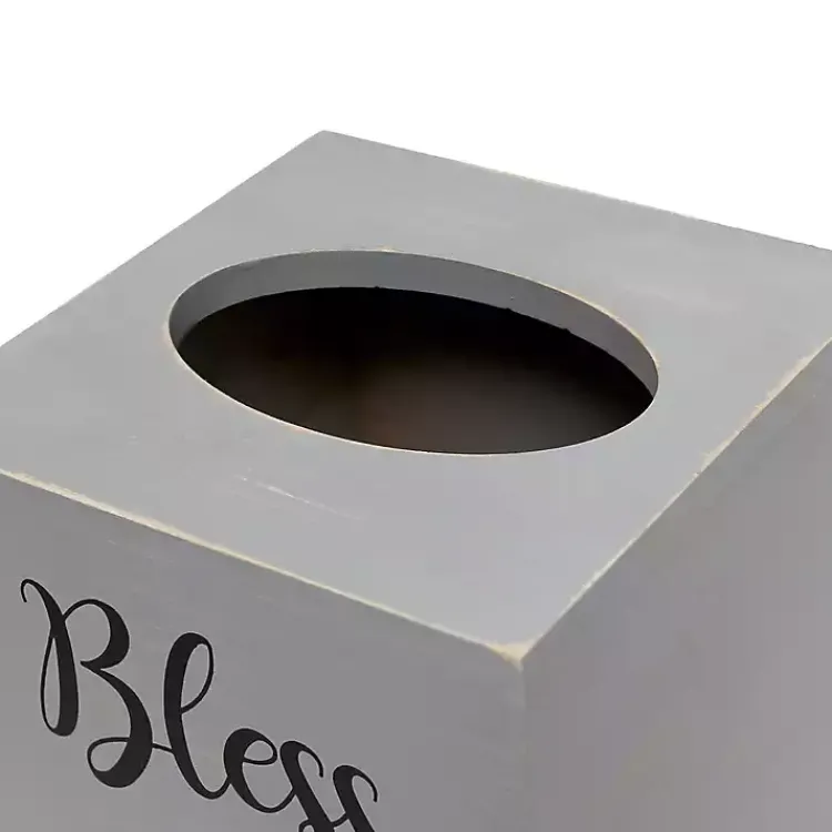 Kirklands Home Bless You Wood Tissue Box Cover Gray