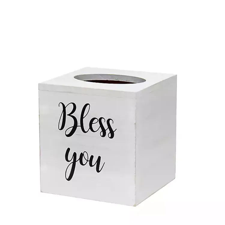 Kirklands Home Bless You Wood Tissue Box Cover White Clearance