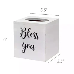 Kirklands Home Bless You Wood Tissue Box Cover White Clearance
