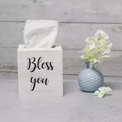 Kirklands Home Bless You Wood Tissue Box Cover White Clearance