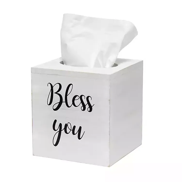 Kirklands Home Bless You Wood Tissue Box Cover White Clearance