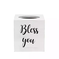 Kirklands Home Bless You Wood Tissue Box Cover White Clearance
