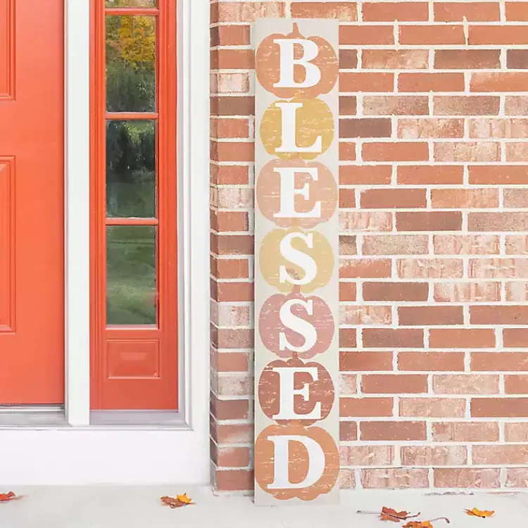 Fall>Kirklands Home Blessed Colorful Pumpkins Fall Porch Board