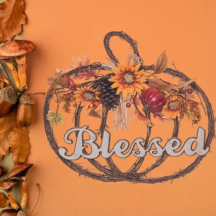 Fall>Kirklands Home Blessed Twig Pumpkin Shaped Wreath