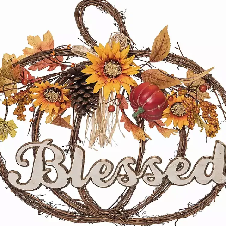 Fall>Kirklands Home Blessed Twig Pumpkin Shaped Wreath