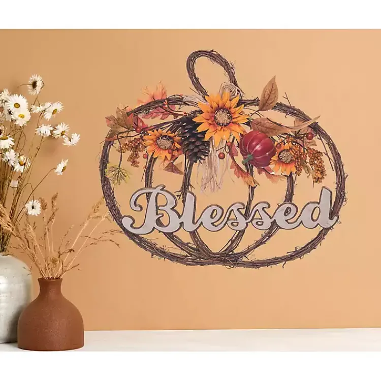 Fall>Kirklands Home Blessed Twig Pumpkin Shaped Wreath