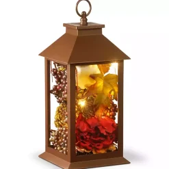 Fall>Kirklands Home Bloom Floral Filled LED Lantern Brown