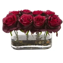 Arrangements & Greenery>Kirklands Home Blooming Roses Arrangement in Glass Vase Red