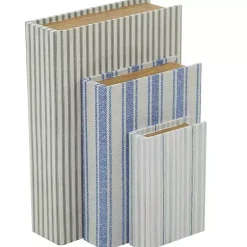 Baskets & Boxes>Kirklands Home Blue & Cream Striped Canvas Book Boxes, Set of 3