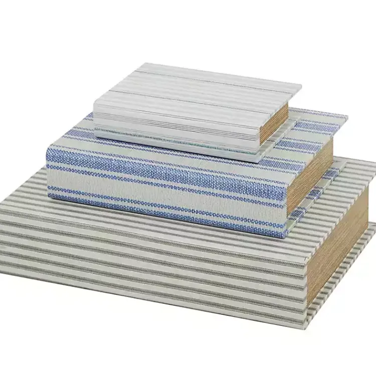 Baskets & Boxes>Kirklands Home Blue & Cream Striped Canvas Book Boxes, Set of 3