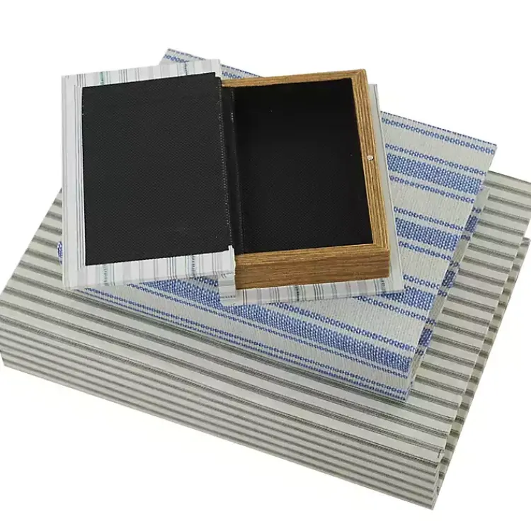 Baskets & Boxes>Kirklands Home Blue & Cream Striped Canvas Book Boxes, Set of 3