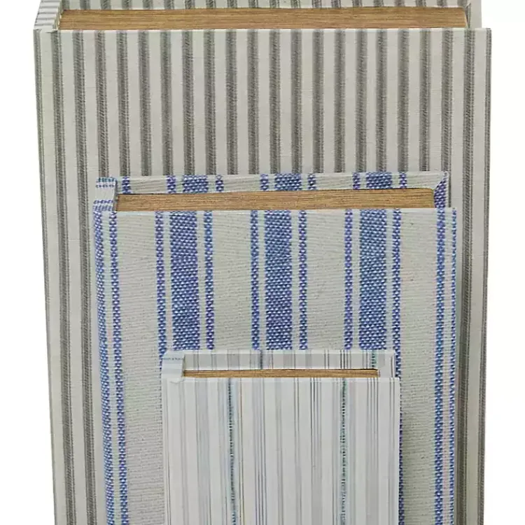 Baskets & Boxes>Kirklands Home Blue & Cream Striped Canvas Book Boxes, Set of 3