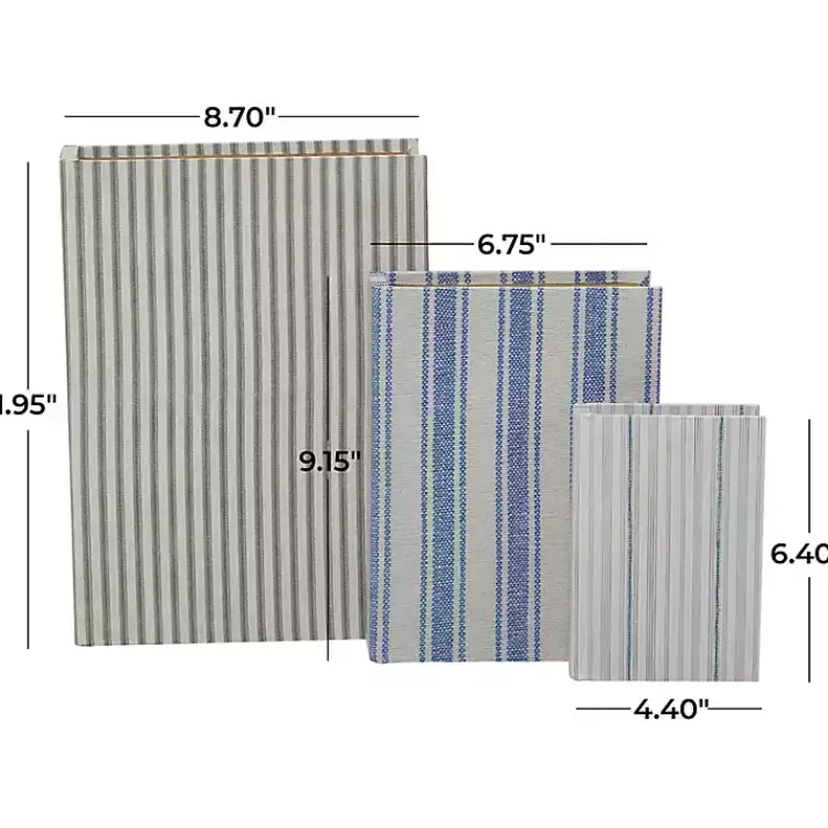 Baskets & Boxes>Kirklands Home Blue & Cream Striped Canvas Book Boxes, Set of 3