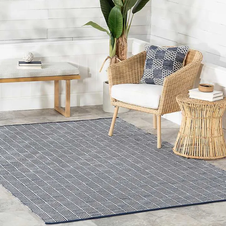 Kirklands Home Blue & Ivory Checkered Indoor/Outdoor Runner, 3x8 Outlet