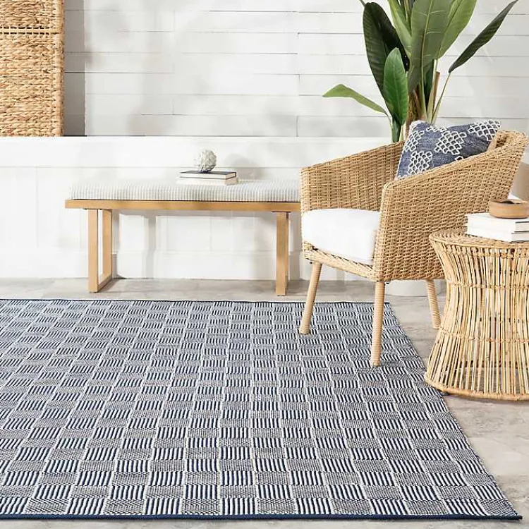 Kirklands Home Blue & Ivory Checkered Indoor/Outdoor Runner, 3x8 Outlet