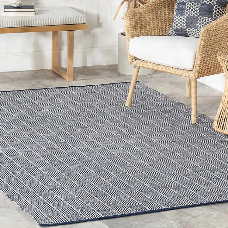 Kirklands Home Blue & Ivory Checkered Indoor/Outdoor Runner, 3x8 Outlet