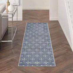 Kirklands Home Blue & Ivory Quatrefoil Indoor/Outdoor Runner New