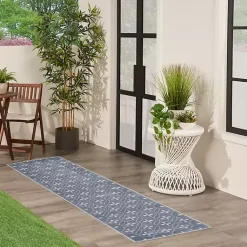 Kirklands Home Blue & Ivory Quatrefoil Indoor/Outdoor Runner New
