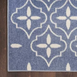 Kirklands Home Blue & Ivory Quatrefoil Indoor/Outdoor Runner New