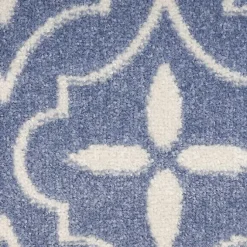 Kirklands Home Blue & Ivory Quatrefoil Indoor/Outdoor Runner New
