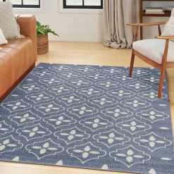 Kirklands Home Blue & Ivory Quatrefoil Indoor/Outdoor Rug, 4x6 Best