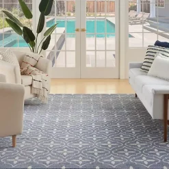 Kirklands Home Blue & Ivory Quatrefoil Indoor/Outdoor Rug, 5x7 Best
