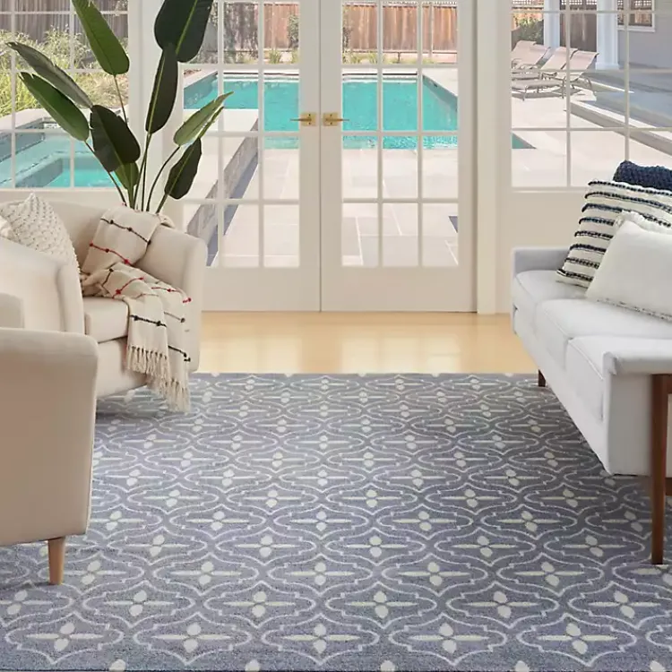Kirklands Home Blue & Ivory Quatrefoil Indoor/Outdoor Rug, 8x10 Best
