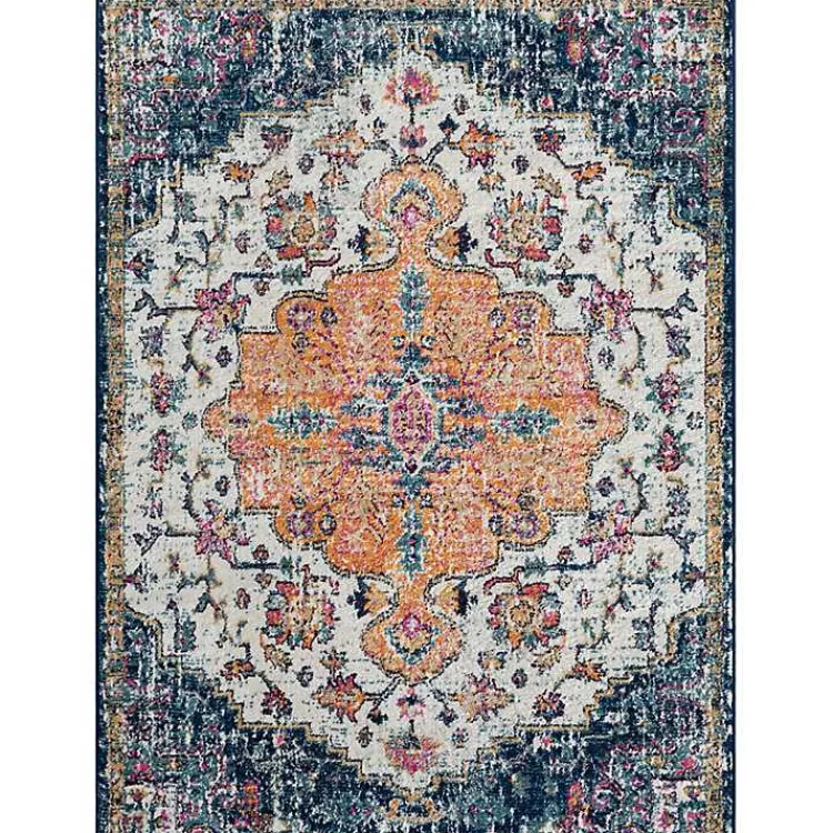 Kirklands Home Blue & Orange Boho Medallion Area Rug, 5x7 Hot