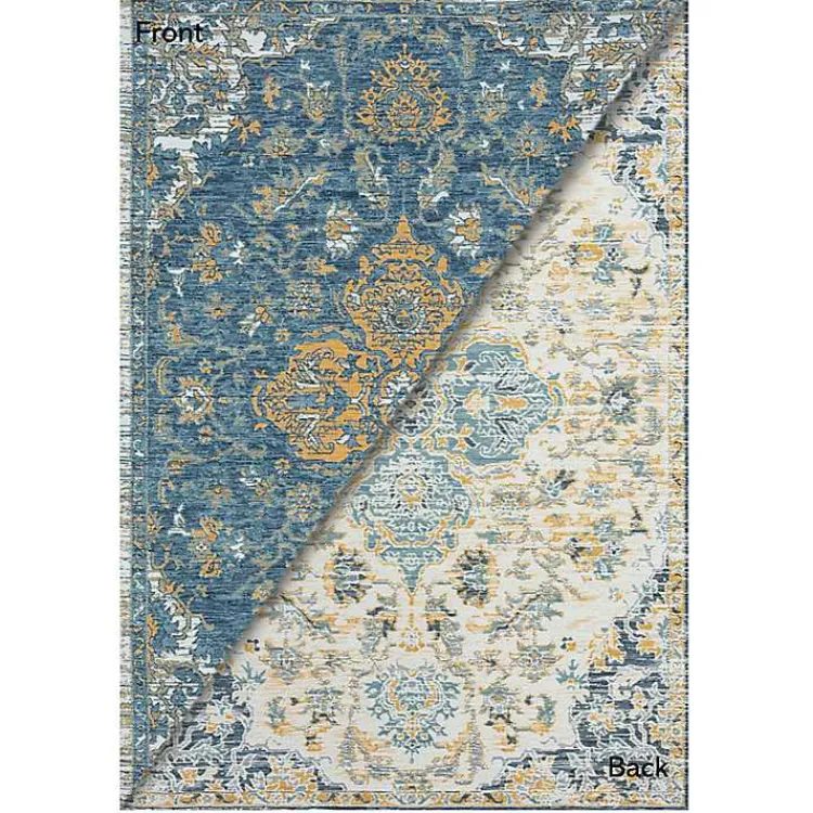 Kirklands Home Blue & Orange Medallion Reversible Area Rug, 5x7