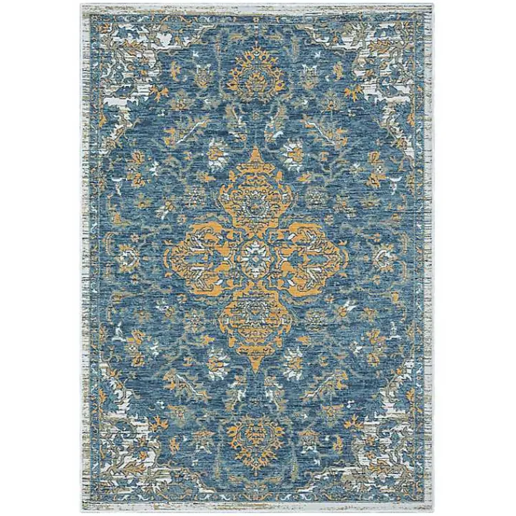 Kirklands Home Blue & Orange Medallion Reversible Area Rug, 5x7