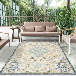 Kirklands Home Blue & Orange Medallion Reversible Area Rug, 5x7