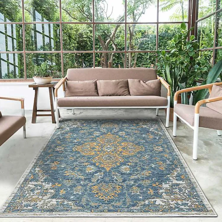 Kirklands Home Blue & Orange Medallion Reversible Area Rug, 5x7
